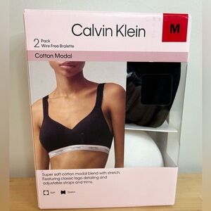 Calvin Klein Women's M 2 Pack Wire Free Bralette Cotton Modal Black/White